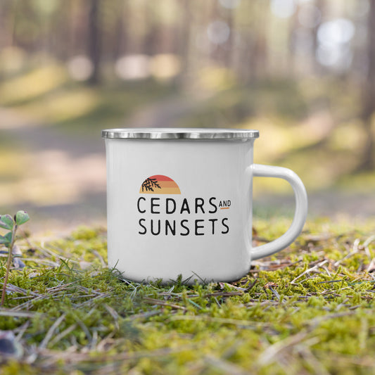 Cedars and Sunsets Enamel Mug