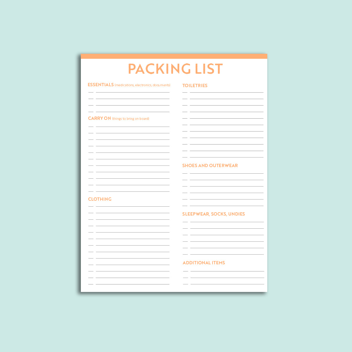 Packing List Printable