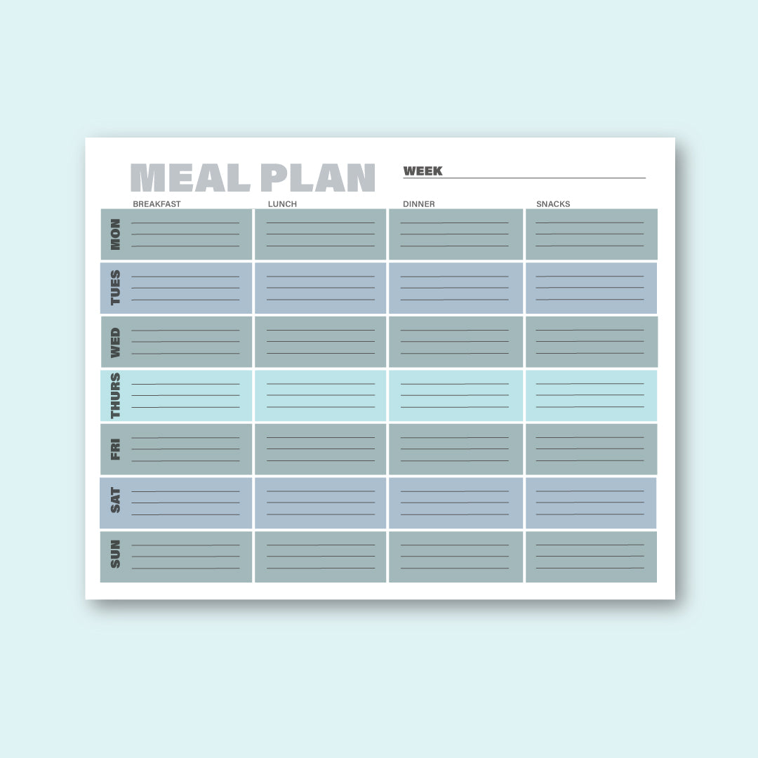 Free Printable - Meal Plan, Glacial Lake Theme